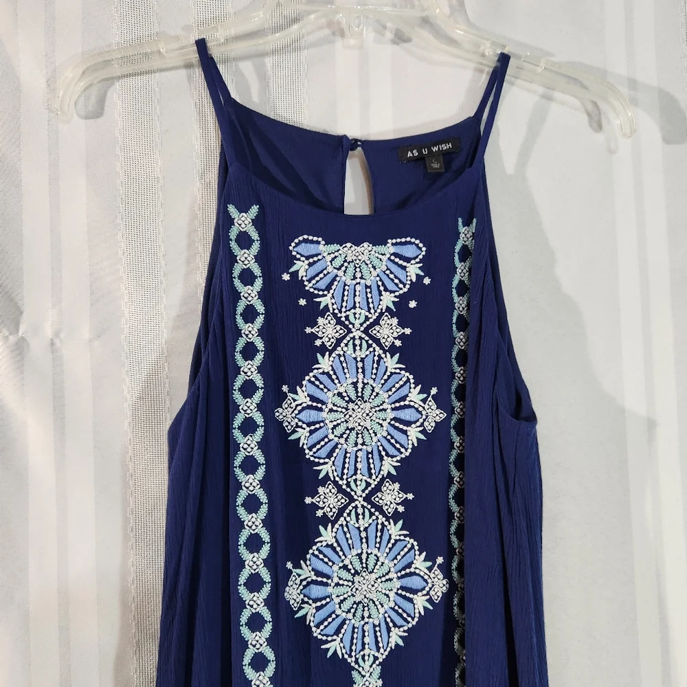 AS U WISH EMBROIDERY SLEEVELESS NAVYBLUE DRESS SIZE LARGE
